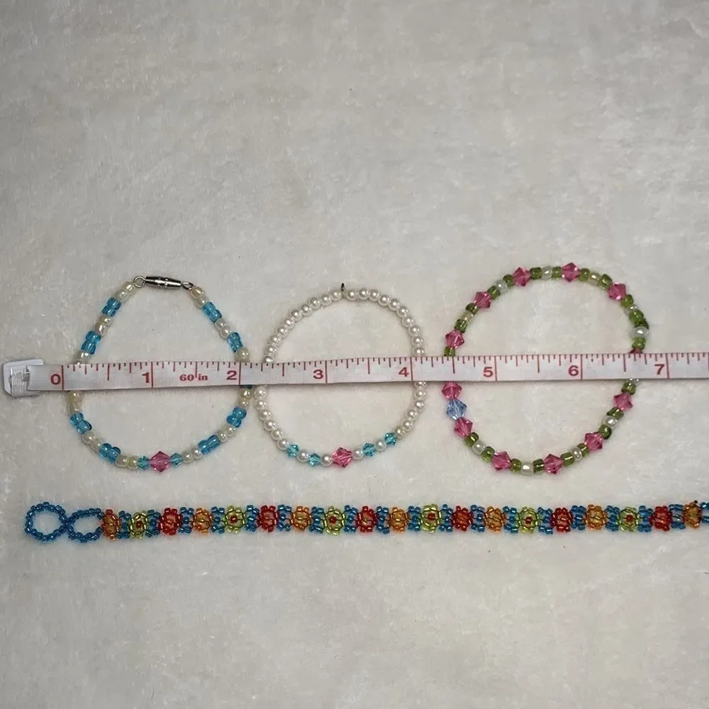 Set of Girls Multi Colored Crystal and Beaded Bracelets - Four in Total